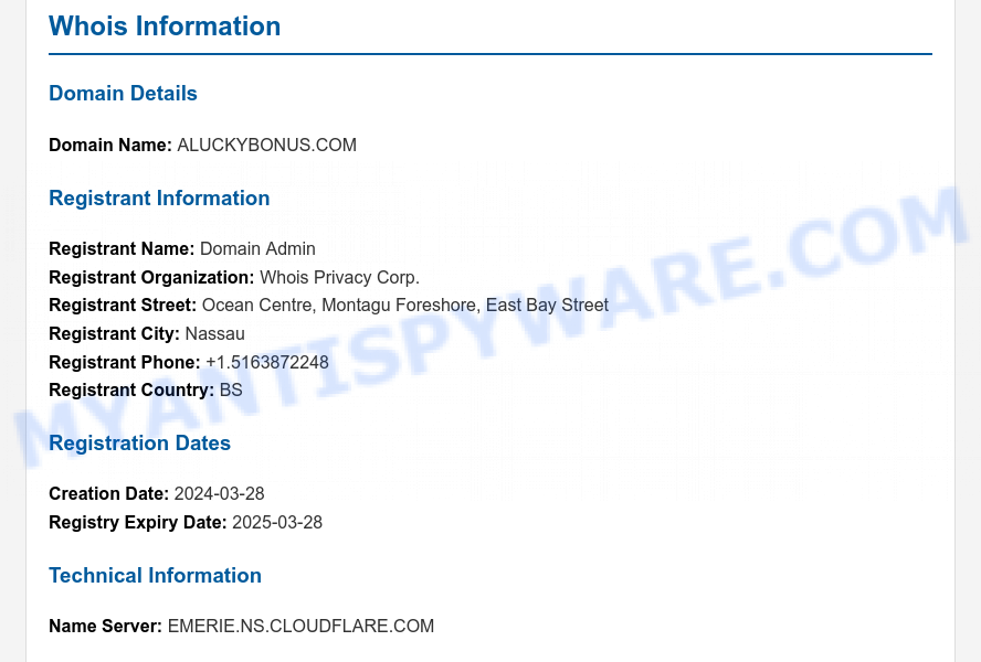 Aluckybonus WHOIS Lookup