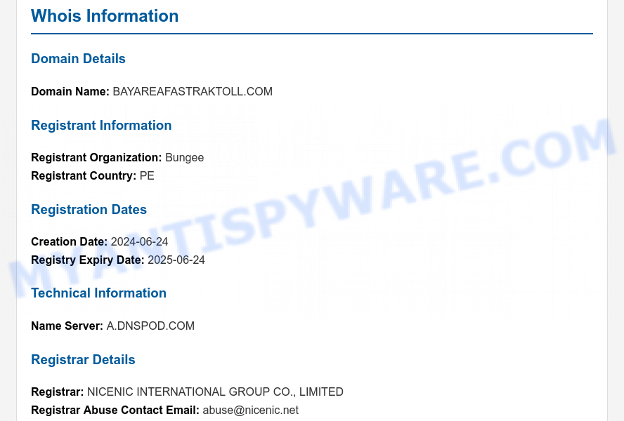 BayAreaFasTrakToll.com WHOIS Lookup