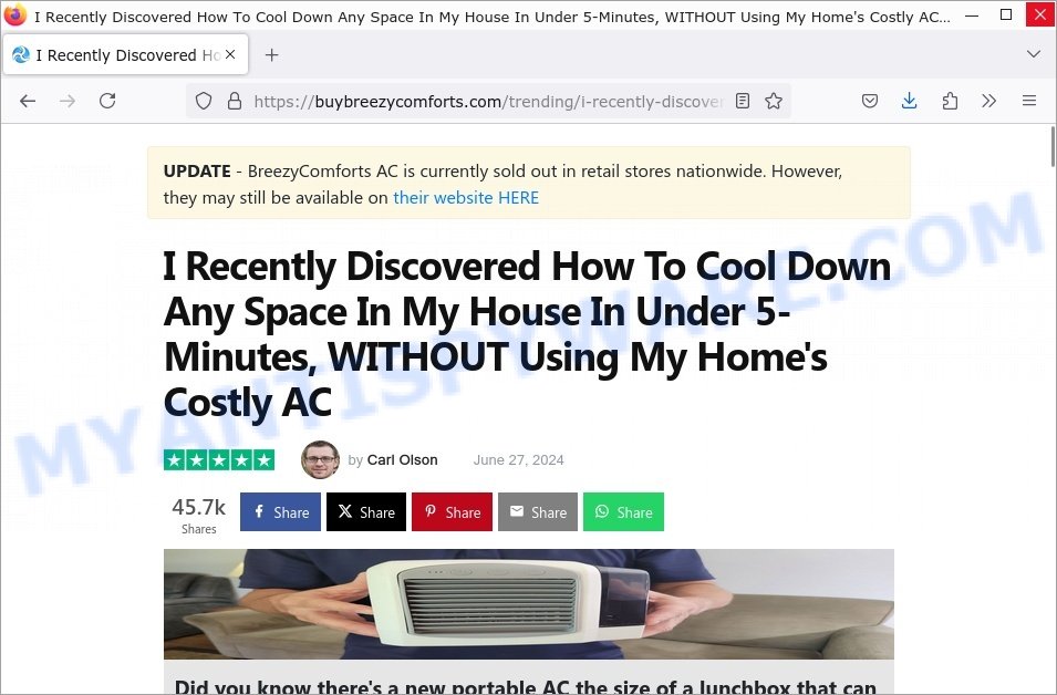 BreezyComfort AC scam fake review
