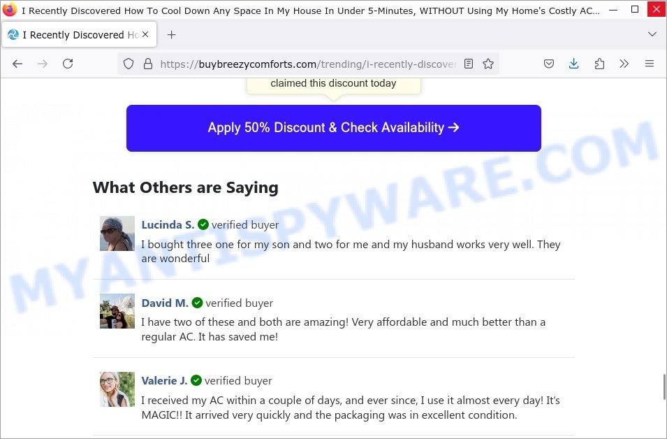 BreezyComfort AC scam fake reviews