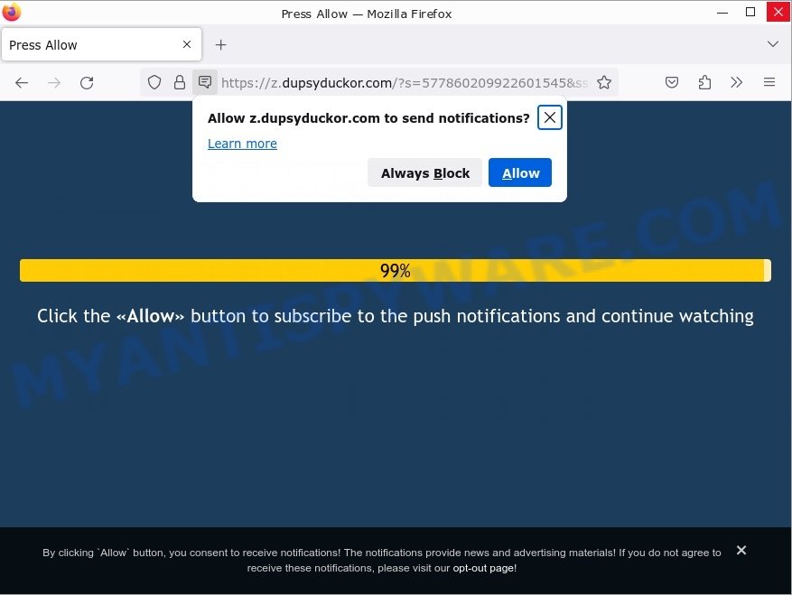 Dupsyduckor.com virus click Allow scam