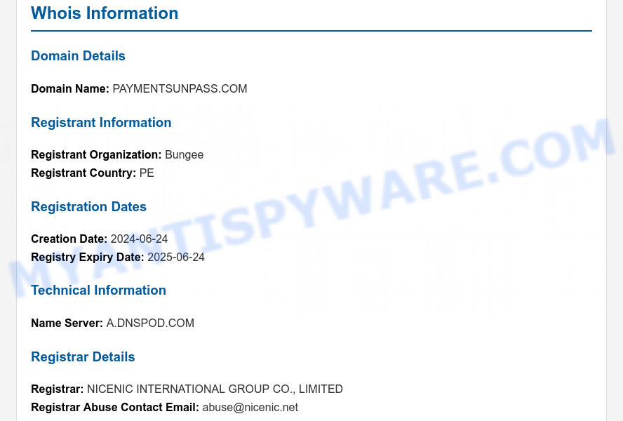 PaymentSunPass.com WHOIS Lookup