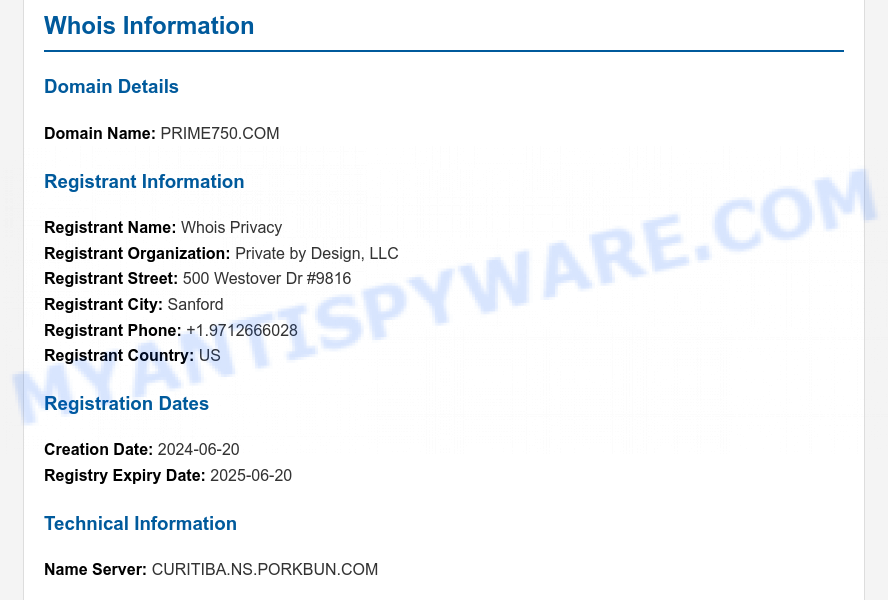Prime750.com WHOIS Lookup
