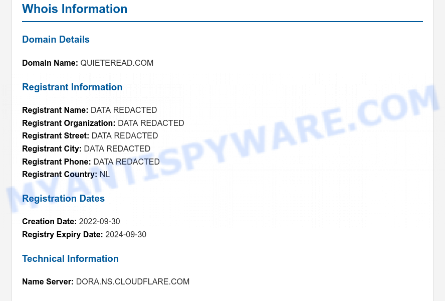 Quieteread.com WHOIS Lookup