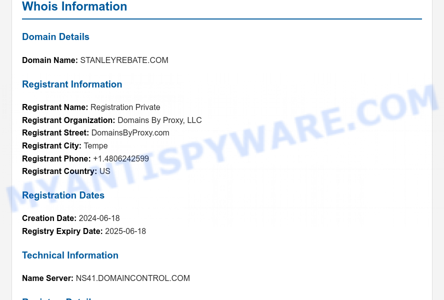 Stanleyrebate.com WHOIS Lookup