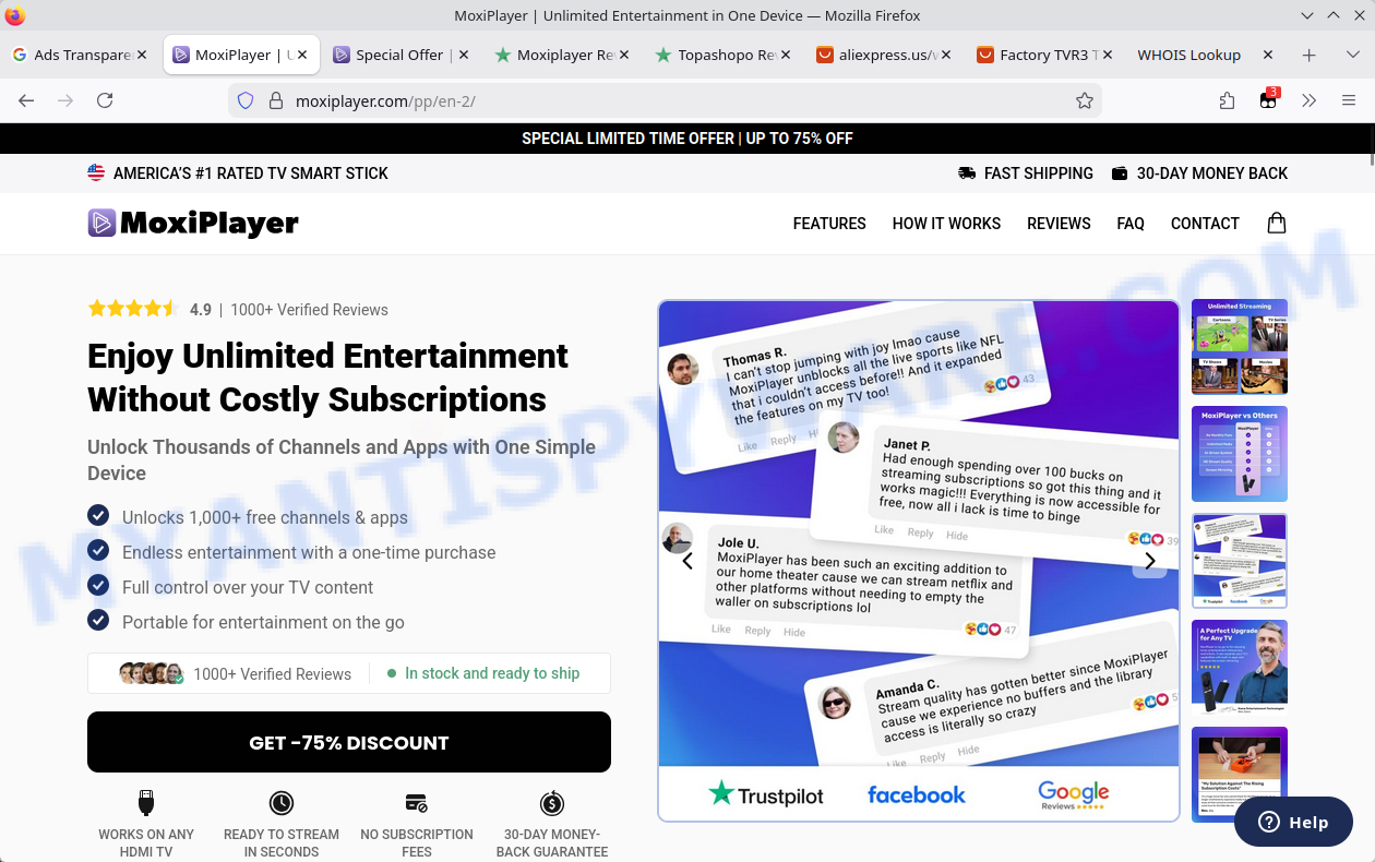 MoxiPlayer Reviews, “No Subscription Fee” TV smart stick Scam Exposed